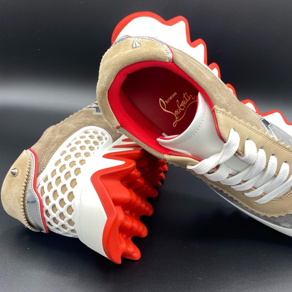 LOUBISHARK DONNA FLAT WHITE/BEIGE. Red Sole Runner Sneakers. - Picture 7 of 9